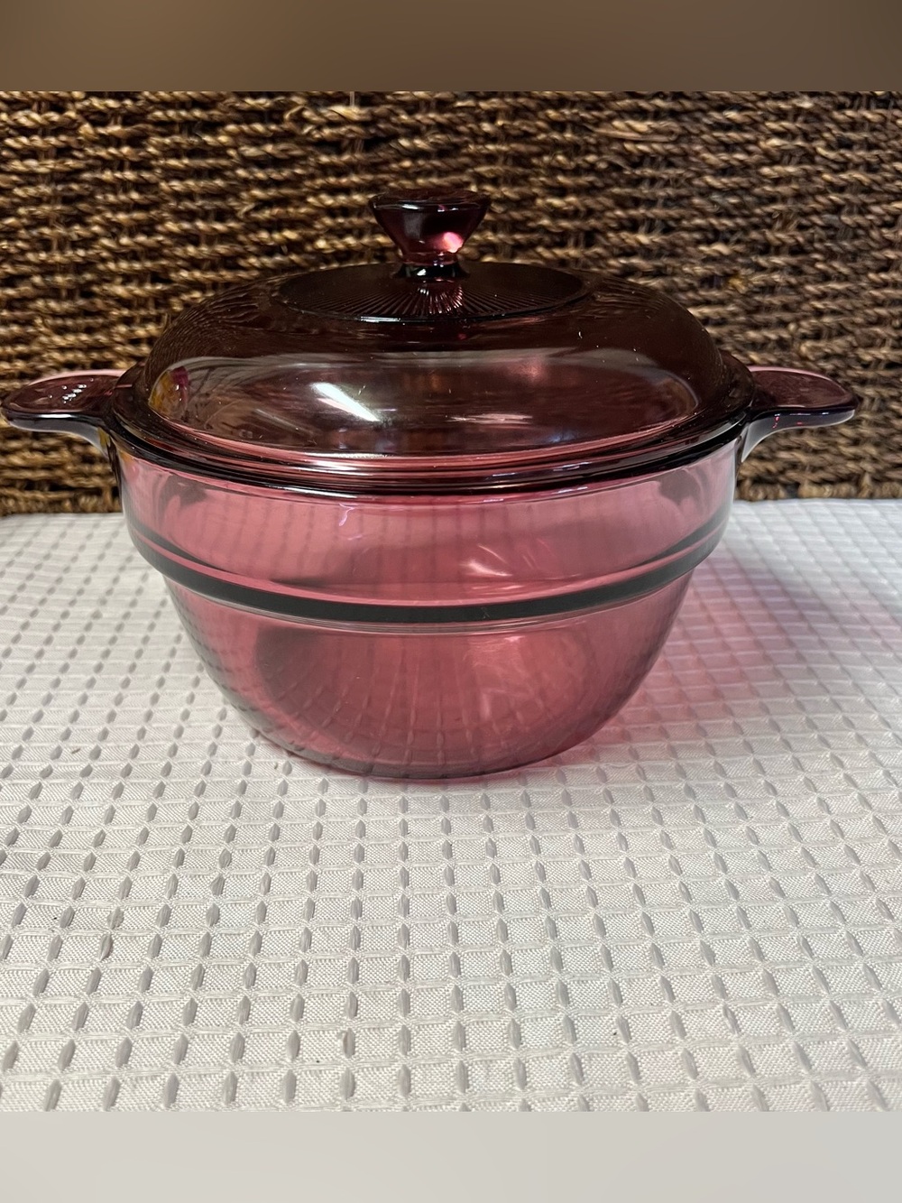 Rare Vintage Corning Visions Cranberry 1.5L Double Boiler Insert & Lid (V-20-B)